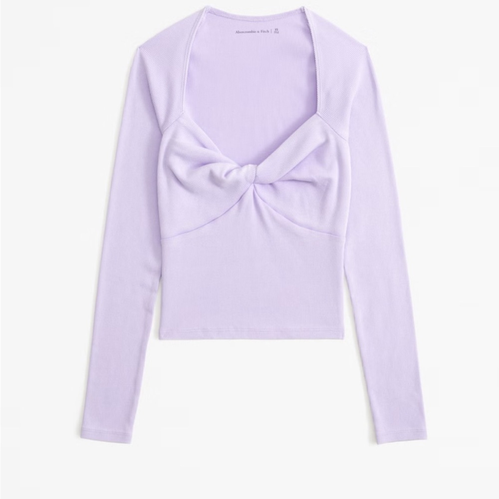 ABERCROMBIE NWOT RIBBED LIGHT PURPLE LONG SLEEVE TWIST SWEETHEART NECK TOP-SMALL